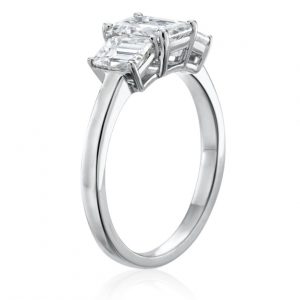 three stone emerald cut engagement ring