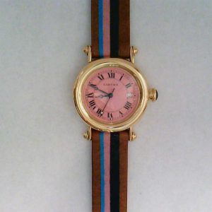 Pre-Owned Cartier 1995 18k Yellow Gold Diabolo with Custom Flamingo Dial WATCH Bailey's Fine Jewelry