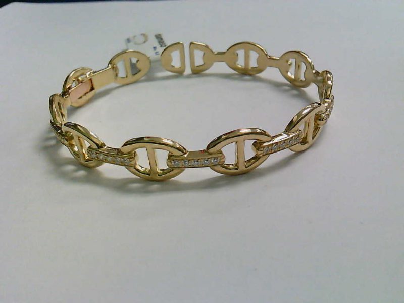 Pave Diamond Link Cuff Bracelet in 14k Yellow Gold