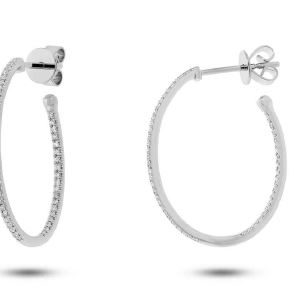 Oval Diamond Hoops in 14kt White Gold EARRING Bailey's Fine Jewelry
