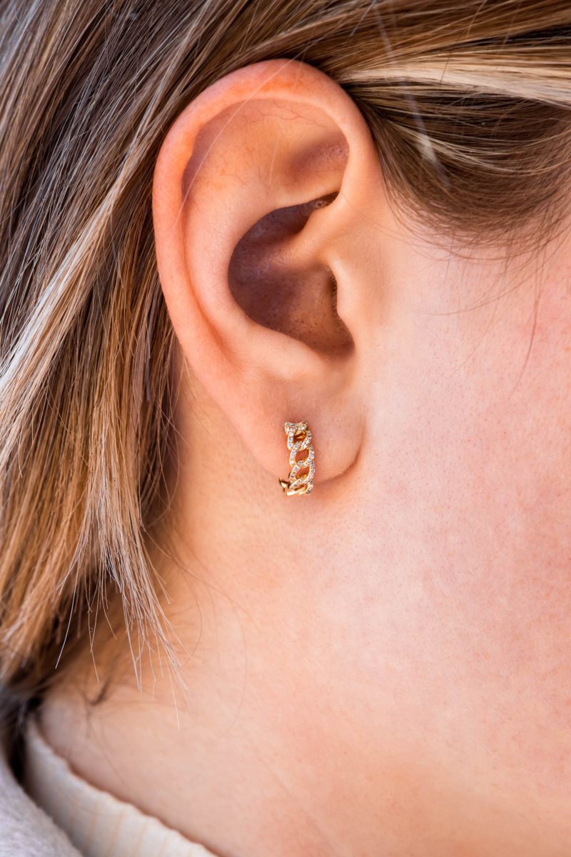 Gold Link Huggie Hoop Earrings