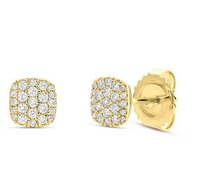 Pave Cushion Stud Earrings in 14kt Yellow Gold