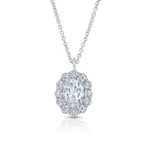 Oval Diamond Halo Pendant Necklace NECKLACE Bailey's Fine Jewelry