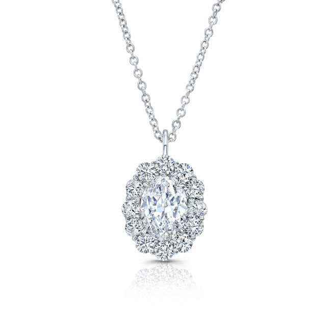Oval Diamond Halo Pendant Necklace