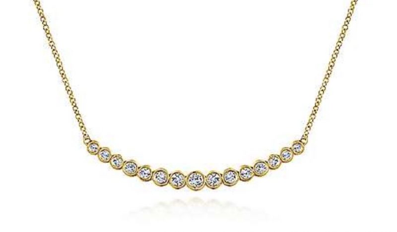 Curved Bar Necklace with Bezel Set Round Diamonds