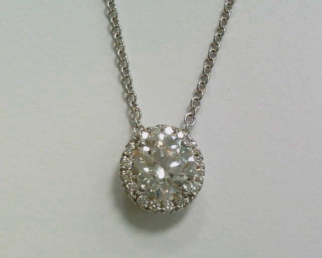 Diamond Halo Necklace in 18k White Gold