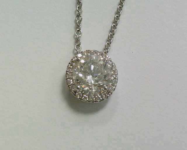 Round Diamond Halo Necklace in 18k White Gold