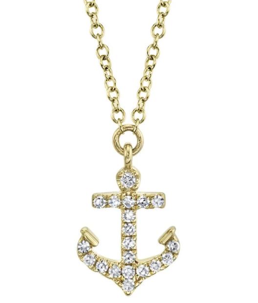 Pave Diamond Anchor Pendant Necklace