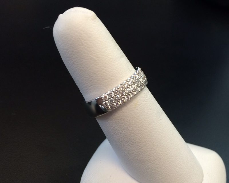 Three Row Pave Diamond Ring in 14k White Gold
