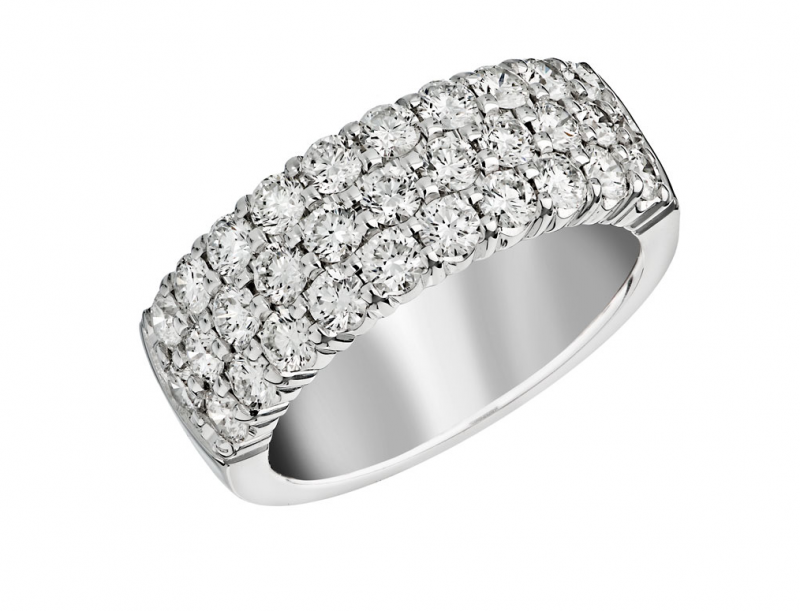 Three Row Diamond Ring in 14k White Gold