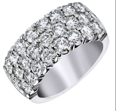 Triple Row Diamond Ring in 14k White Gold