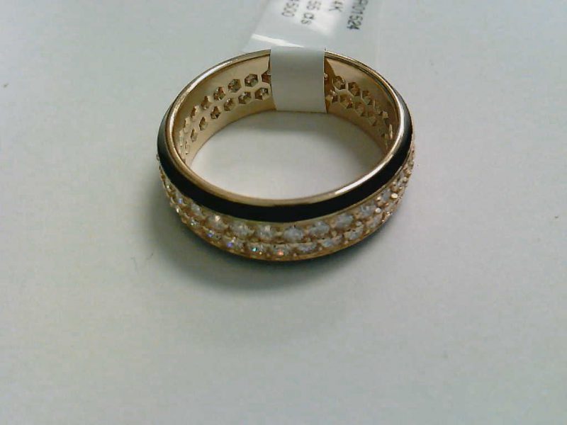Pave Diamond Band With Enamel in 14k Yellow Gold