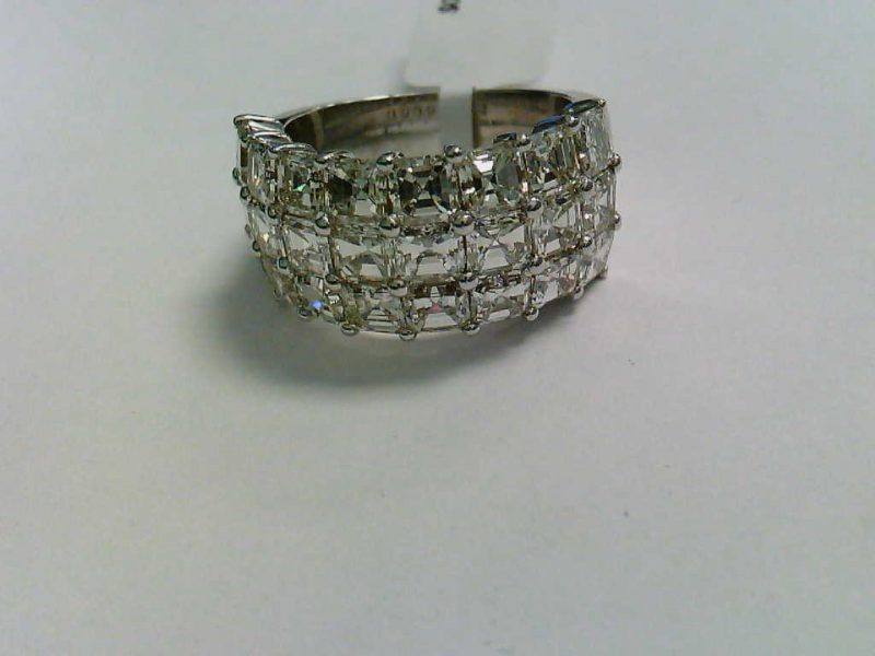 Three Row Asscher Diamond Ring in 18k White Gold