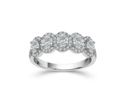 Five Stone Oval Diamond Halo Ring in 14k White Gold RINGS Bailey's Fine Jewelry