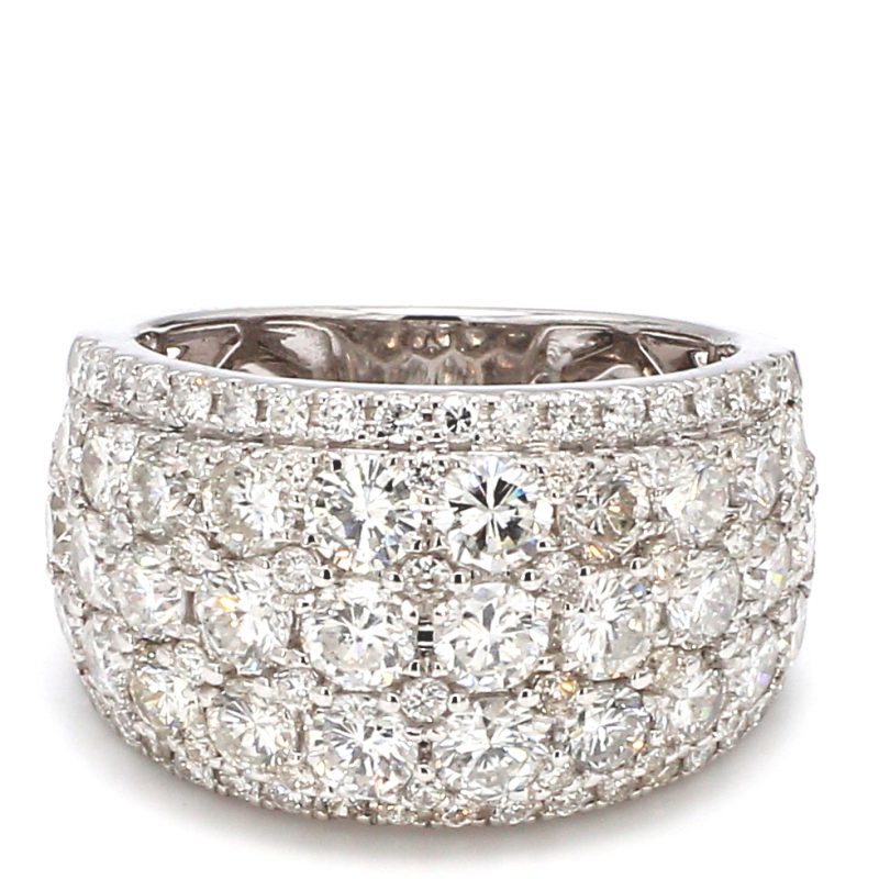 Diamond Band Ring with Five Rows of Multi-Sized Diamonds