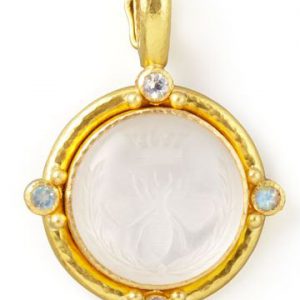 Elizabeth Locke Rock Crystal Intaglio Queen Bee Pendant in 19kt Yellow Gold ENHANCER Bailey's Fine Jewelry