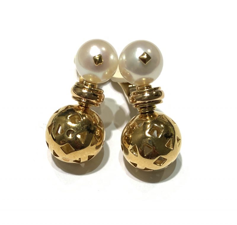 Bailey's Estate BVLGARI Cultured Pearl and Gold Ball Drop Earrings