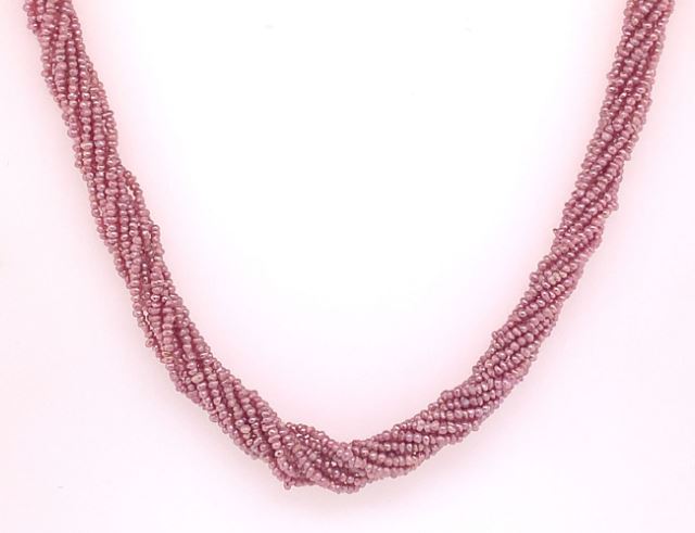 Bailey's Estate Mid Century Dyed Pink Multi Strand Seed Pearl Necklace