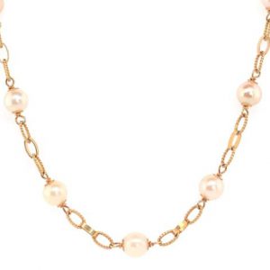 Bailey’s Estate Vintage Fancy Link and Pearl Station Necklace NECKLACE Bailey's Fine Jewelry