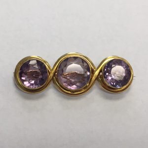 Bailey’s Estate Amethyst 3 Stone Pin in 14kt Yellow Gold FASHION ACCESSORIES Bailey's Fine Jewelry