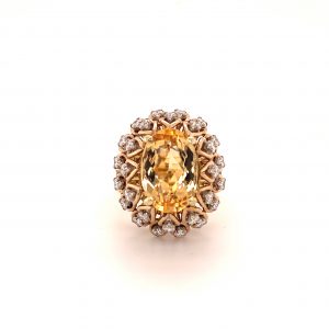 Bailey’s Estate Mid-Century Oval Citrine Ring With Double Diamond Halo RINGS Bailey's Fine Jewelry