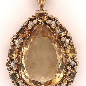 Bailey’s Estate Mid Century Pear Shaped Citrine and Pearl Pendant ENHANCER Bailey's Fine Jewelry