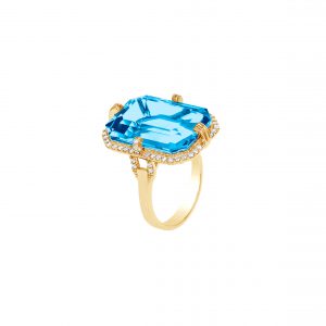 Goshwara Blue Topaz Emerald Cut Ring with Diamonds RINGS Bailey's Fine Jewelry