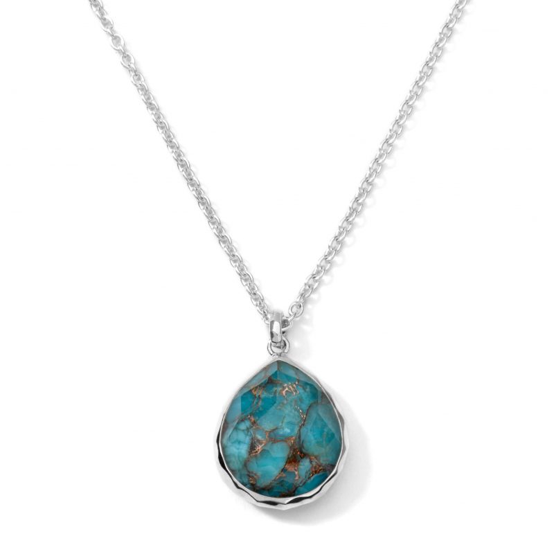 Ippolita Rock Candy Sterlign Silver Teardrop Pendant Necklace in Bronze Turquoise Doublet