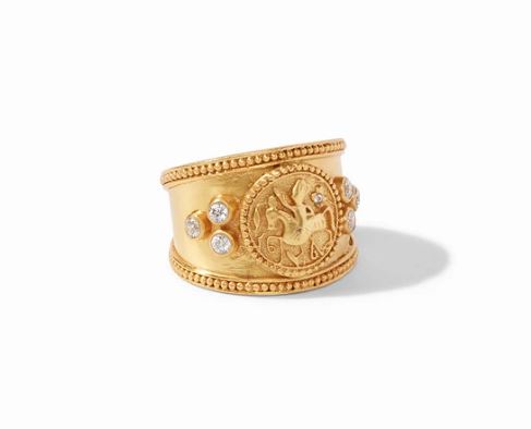 Julie Vos 24kt Yellow Gold Plate Coin Crest Ring