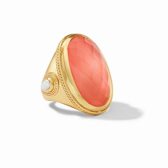 Julie Vos Cassis Statement Ring in Gold Iridescent Coral with Pearl Accents