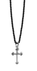 King Baby Traditional Cross on Onyx Bead Necklace