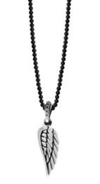 King Baby Silver Wing on Onyx Bead Necklace