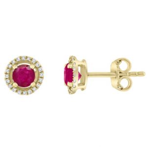 Ruby & Diamond Halo Stud Earrings in 14k Yellow Gold EARRING Bailey's Fine Jewelry