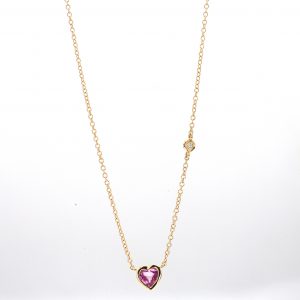 Heart Shaped Bezel Pink Sapphire Necklace with Single Diamond on Chain NECKLACE Bailey's Fine Jewelry