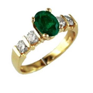 Oval Emerald Ring with Diamond Accents in 14k Yellow Gold RINGS Bailey's Fine Jewelry