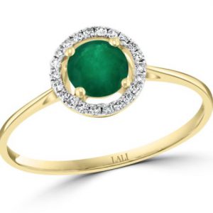 Emerald & Diamond Halo Ring in 14k Yellow Gold RINGS Bailey's Fine Jewelry