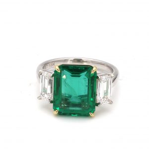 5.61CT Emerald Cut Emerald with Diamond Side Stones RINGS Bailey's Fine Jewelry