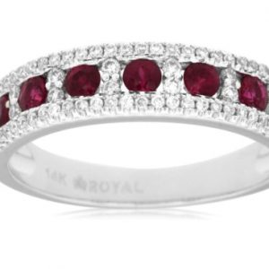 Red Ruby & Diamond Halo Ring in 14k White Gold RINGS Bailey's Fine Jewelry