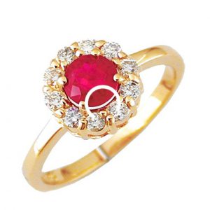 Round Ruby & Diamond Halo Ring in 14k Yellow Gold RINGS Bailey's Fine Jewelry