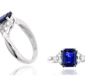 Emerald Cut Sapphire & Diamond Ring in 14k White Gold RINGS Bailey's Fine Jewelry
