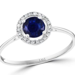 Sapphire & Diamond Halo Ring in 14k White Gold RINGS Bailey's Fine Jewelry