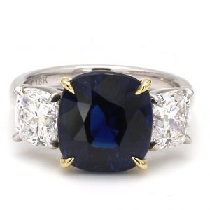 6.25ct Cushion Blue Sapphire with Diamond Side Stones RINGS Bailey's Fine Jewelry