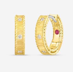 Roberto Coin 18k Yellow Gold & Diamond Symphony Princess Hoop Earrings EARRING Bailey's Fine Jewelry