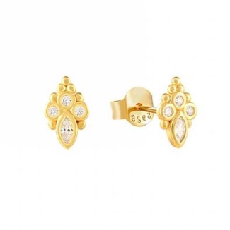 Two Tone CZ Marquise and Round Cluster Earring