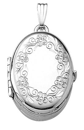 Sterling Silver Engravable Oval Four Picture Locket Necklace
