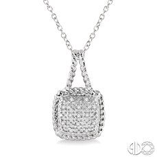 Sterling Silver Pave Diamond Cushion Pendant Necklace NECKLACE Bailey's Fine Jewelry