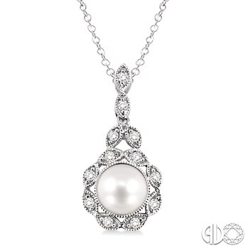Sterling Silver Pearl and Diamond Antique Style Pendant