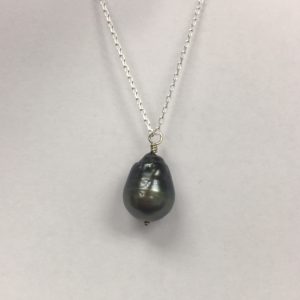 Silver Black Baroque Pearl Pendant Necklace NECKLACE Bailey's Fine Jewelry