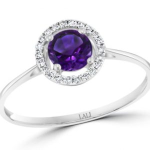 Amethyst & Diamond Halo Ring in 14k White Gold RINGS Bailey's Fine Jewelry