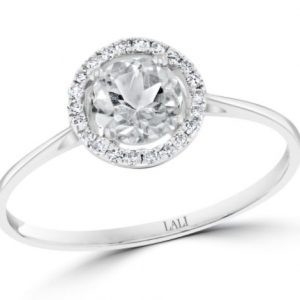 White Topaz & Diamond Halo Ring in 14k White Gold RINGS Bailey's Fine Jewelry